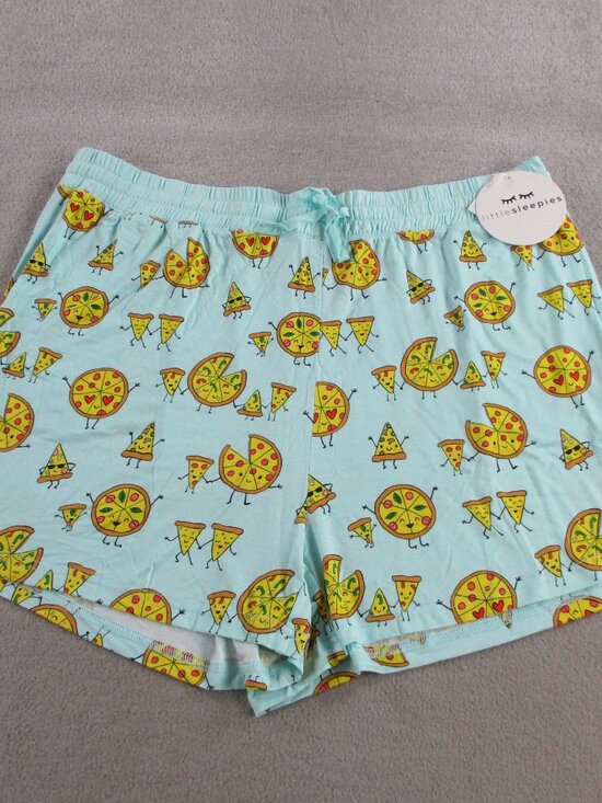 Little Sleepies Other - Little Sleepies Pajama Shorts Womens XL Blue Pizza Pals Print Bamboo Lounge PJs